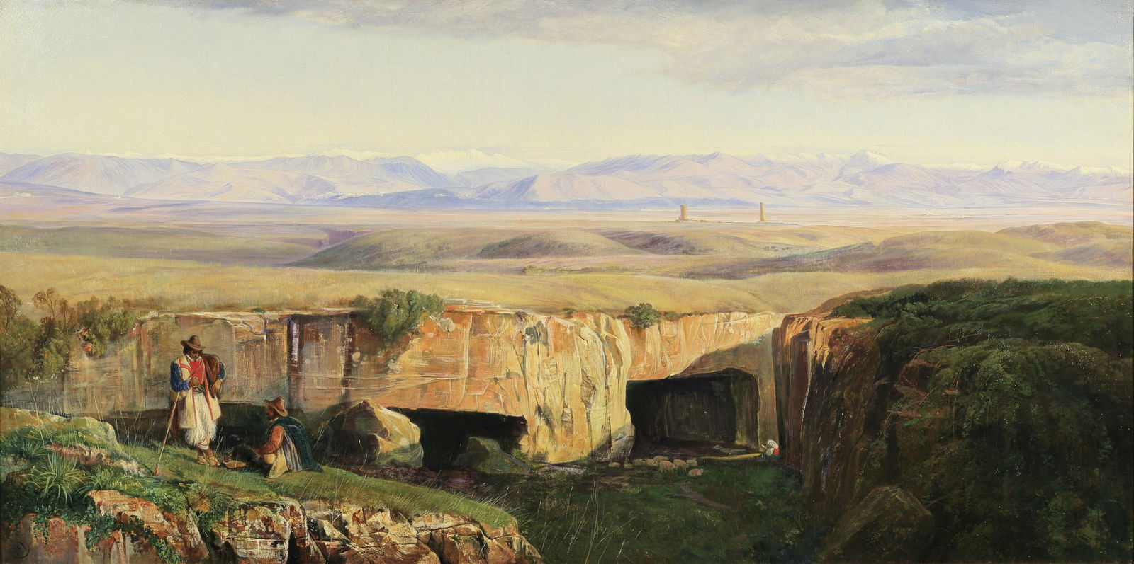 Edward Lear oil painting of The Campagna di Roma taken from Cervara: LEAR, Edward (British, 1812-1888). The Campagna di Roma taken from Cervara. Oil on canvas. Signed with monogram (lower left); signed, inscribed and dated 'The Campagna di Roma taken from... of Cervara