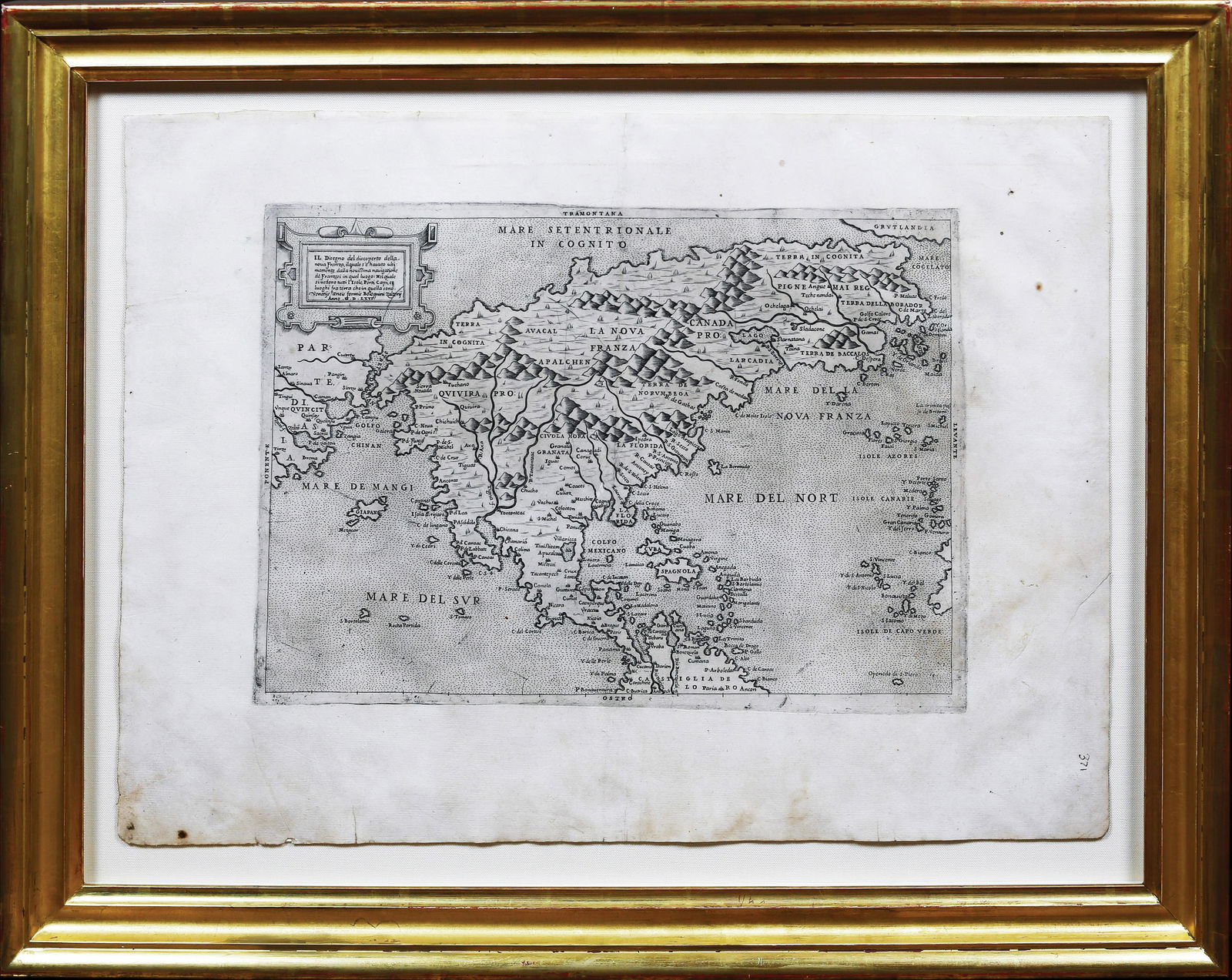 Forlani Map of North America, 1566 - THE EARLIEST PRINTED MAP DEVOTED TO THE CONTINENT OF NORTH: FORLANI, Paolo (fl. 1560-1571). Il Disegno Del Discoperto Della Nova Franza, il quale s'e hauuto ultimamente dalla nouissima nauigatione de""Franzesi in quel luogo. Engraved map. Venice: Bolognino Zal