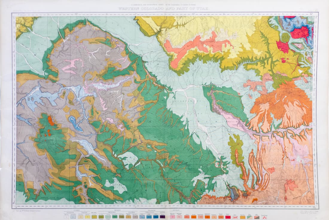 Hayden Chromolithogaph Geological Map, Western Colorado and Part of Utah (1 of 1)