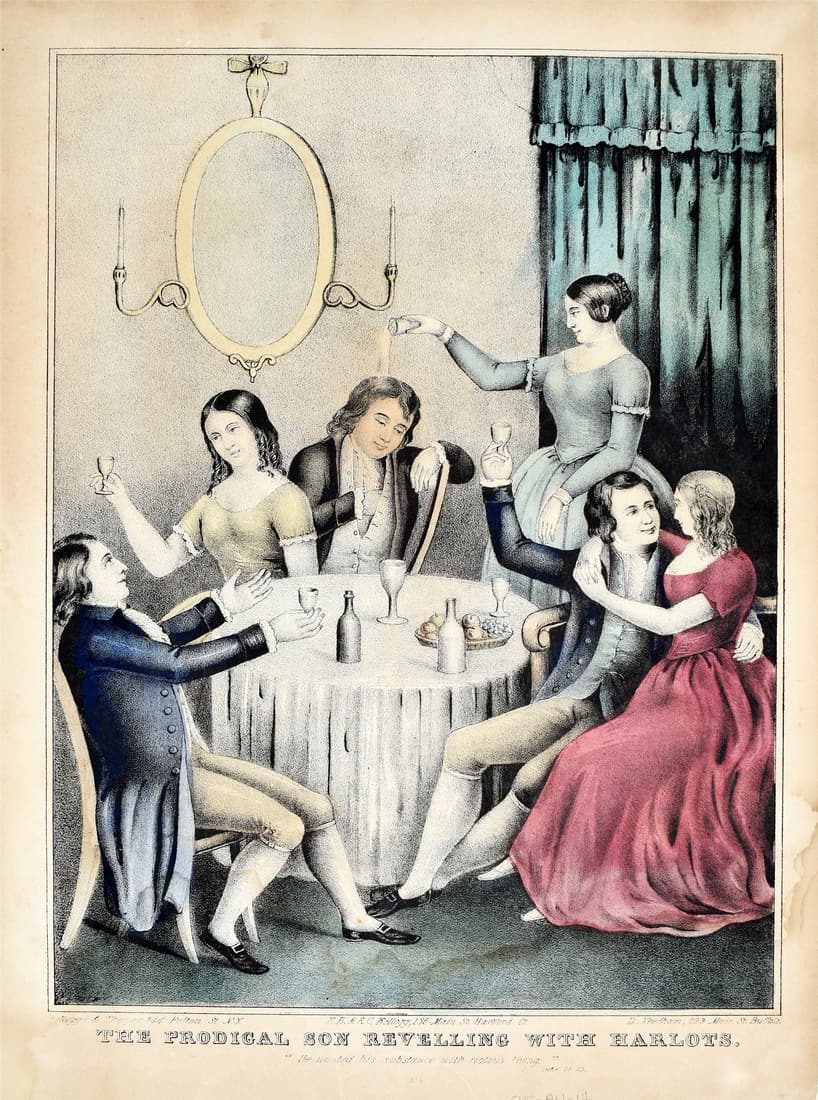 Kellogg & Co lithograph, The Prodigal Son Reveling with Harlots (1 of 1)