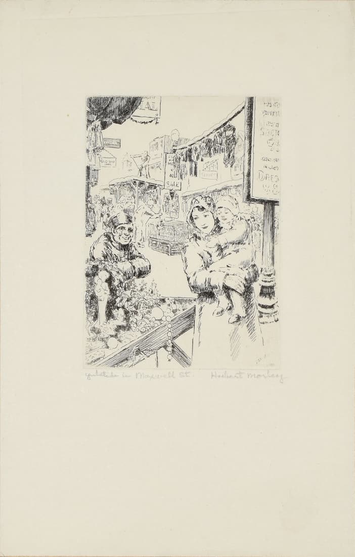 Morley Etching of Yuletide in Maxwell Street, New York (1 of 1)