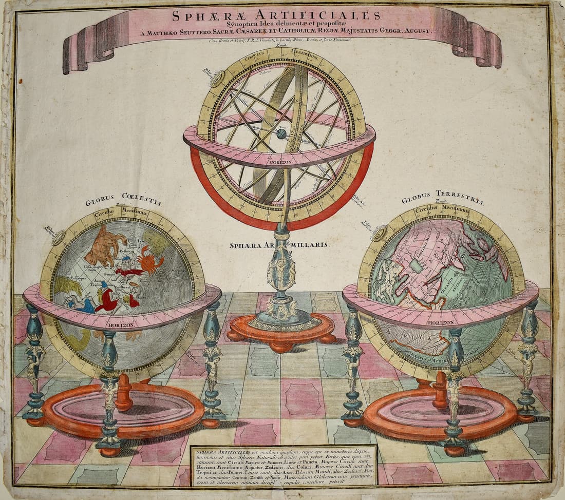 Seutter Engraving of Armillary Sphere and Globes (1 of 1)
