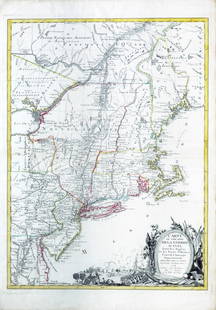 ELIOT MAP OF THE REVOLUTIONARY WAR NAMING THE UNITED STATES, 1ST EDITION, 2ND STATE: ELIOT, Jean Baptiste (18th Century); MONDHARE, Joseph (fl. c. 1750 - 1790). Carte du Théatre de la Guerre actuel entre les Anglais et les Trieze Colonies Unies de l'Amerique Septentrionale dressée p