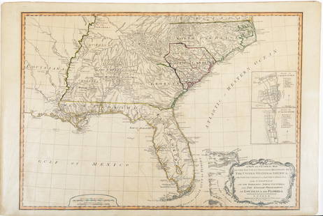 Laurie & Whittle Map of the Southern British Colonies of America: LAURIE, Robert (1755-1836), and WHITTLE, James (1757-1818). A New and General Map of the Southern Dominions belonging to the United States of America... Engraved map with original hand color in outlin