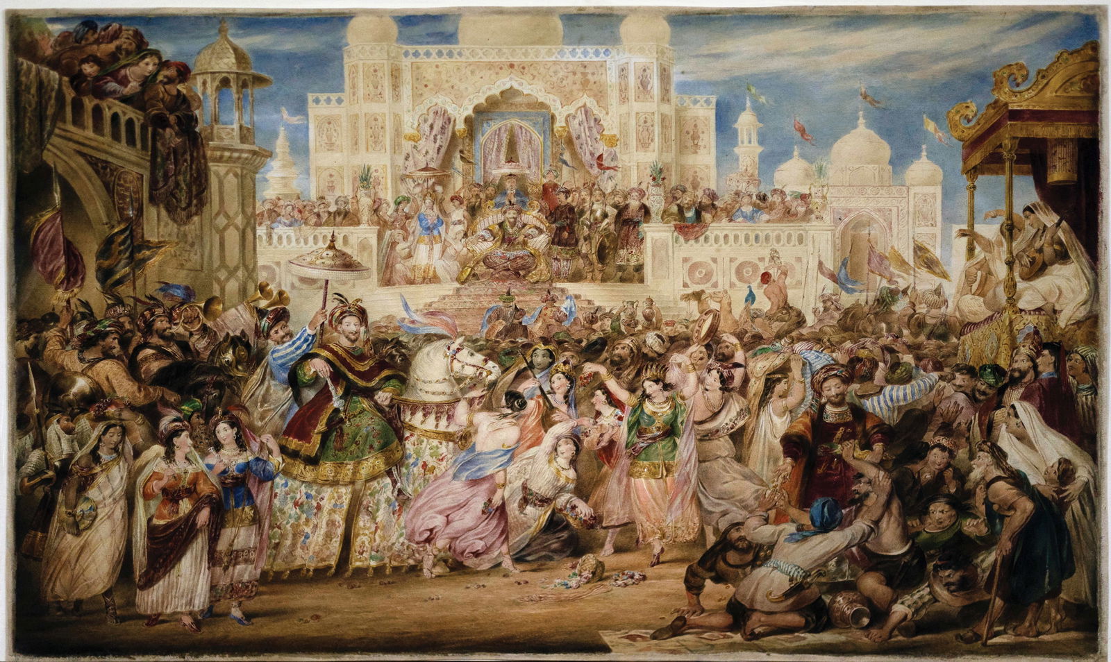 James Stephanoff watercolor, An Indian Triumphal Procession: STEPHANOFF, James O. W. S. (1787-1874). An Indian Triumphal Procession. Black chalk, watercolor and bodycolor on paper. 13 1/2" x 21 1/4" sheet. Provenance: Acquired from Henry Sotheran Ltd., London,