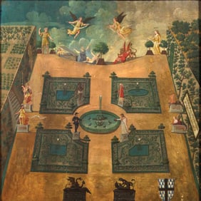 French School, Gouache on Vellum - An Allegorical Garden