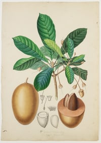 Pierre Jean Francois Turpin Original Watercolor, Achras Mammosa Sapotillier Mammee Pouteria sapota