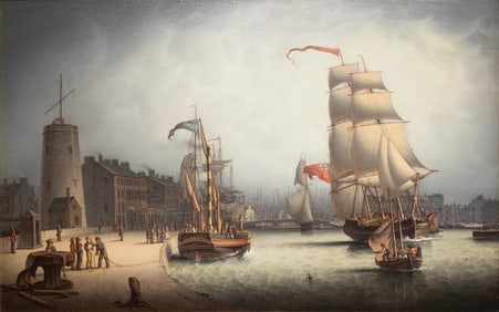 Robert Salmon Oil on Canvas - Leith Harbor, Edinburgh, Scotland