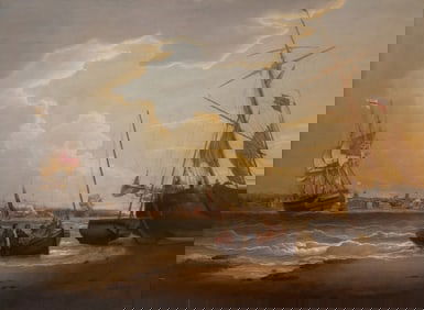 Robert Salmon Oil on Canvas - The Ship Liverpool in the Mercey