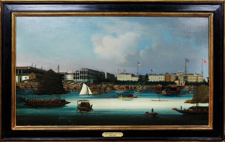 Chinese School, Oil on Canvas - Hongs at Canton, 1850