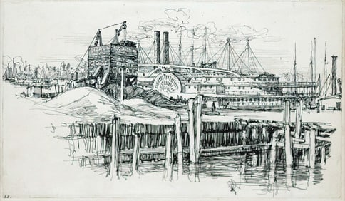 Charles Huard Ink Sketch - The Docks at 14th Street