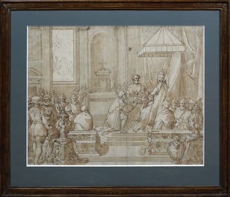Taddeo Zuccaro Chalk Drawing of Pope Paul III restoring the Duchy of Parma to Ottavio Farnese