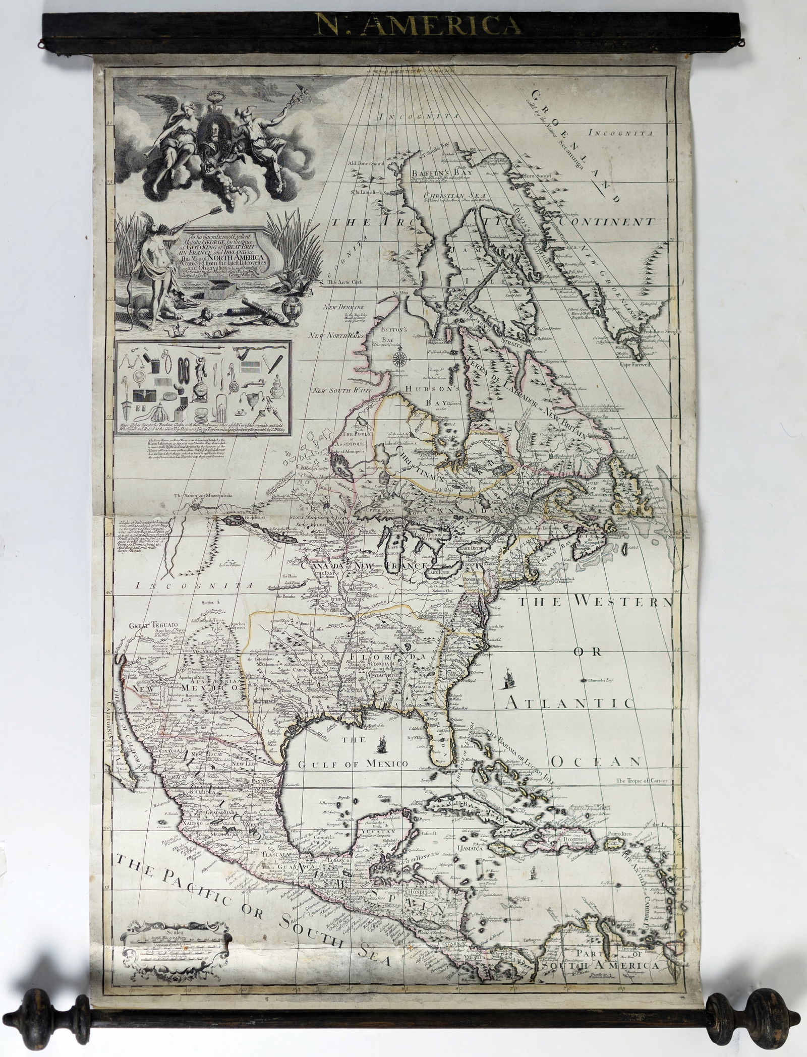 George Willdey Rare Map of North America: WILLDEY, George (1695 - c. 1733). To His Sacred and Most Excellent Majesty George by the Grace of God King of Great Britain, France, and Ireland. This Map of North America... Engraved map with origina