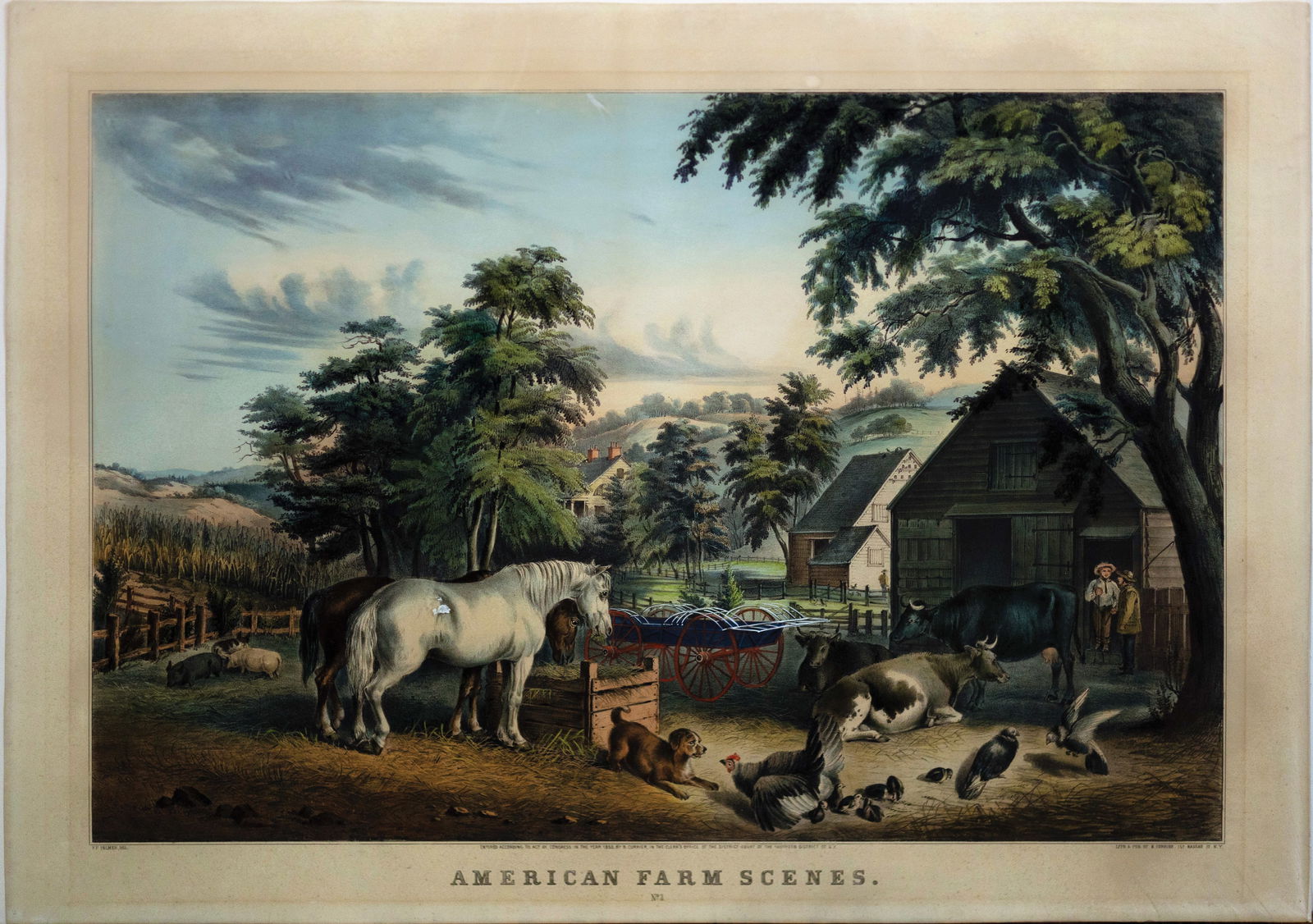 Currier American Farm Scene No. 3: CURRIER, Nathaniel (1813 - 1888), after Frances Flora Bond Palmer (1812-1876). American Farm Scene No. 3. Lithograph with original hand color. New York: Currier, 1853. 20 3/4" x 27 3/4" sheet.