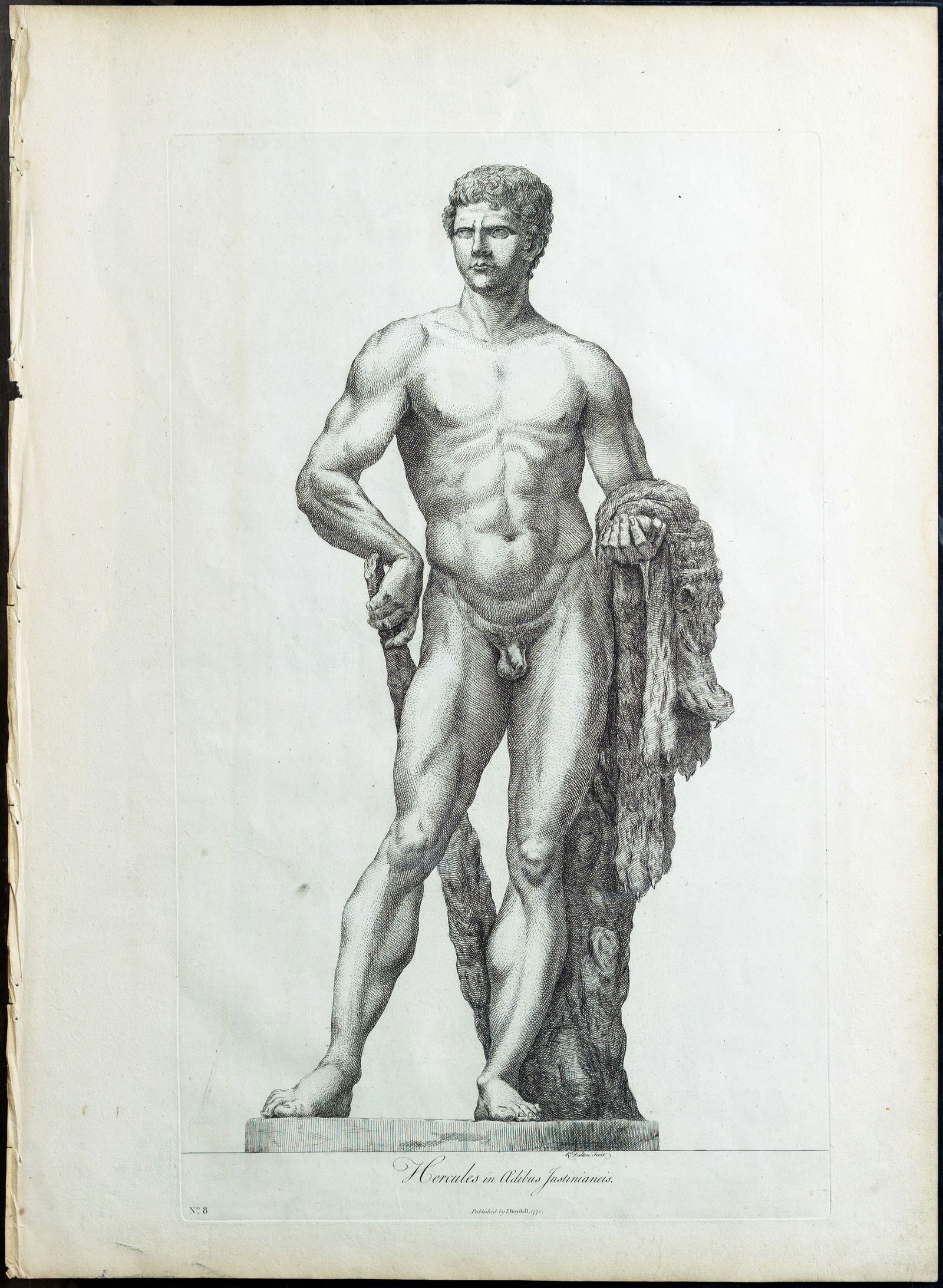 Richard Dalton Classical Antique Engraving, Hercules, Justinian Palace Rome: DALTON, Richard (1715-1791). Plate 8, Hercules, in the Guistiniani [Justinian] Palace at Rome. Engraving drawn from the originals in Italy from "A Collection of Twenty Antique Statues". London: Boydel