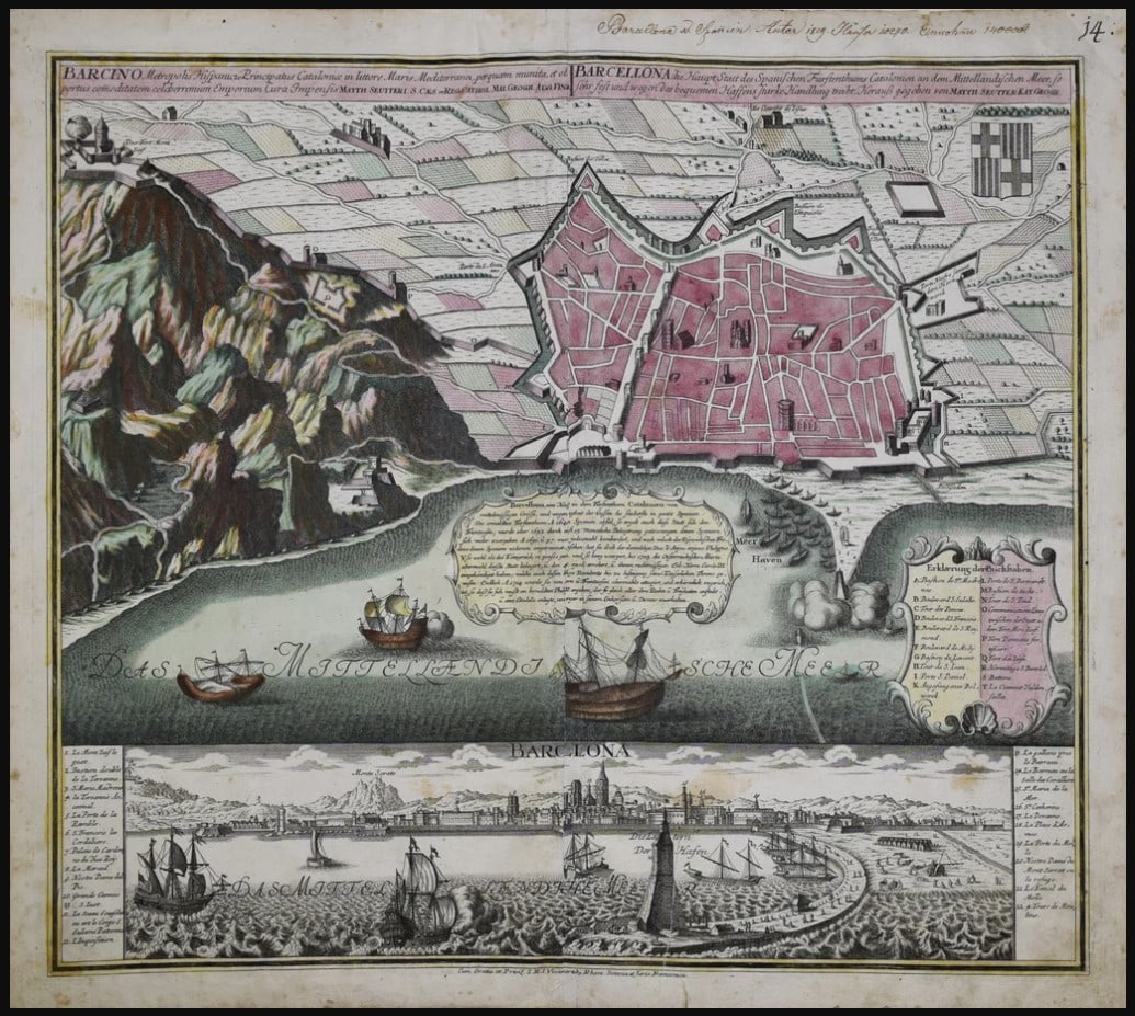 Seutter Map of Barcelona, Spain (1 of 1)