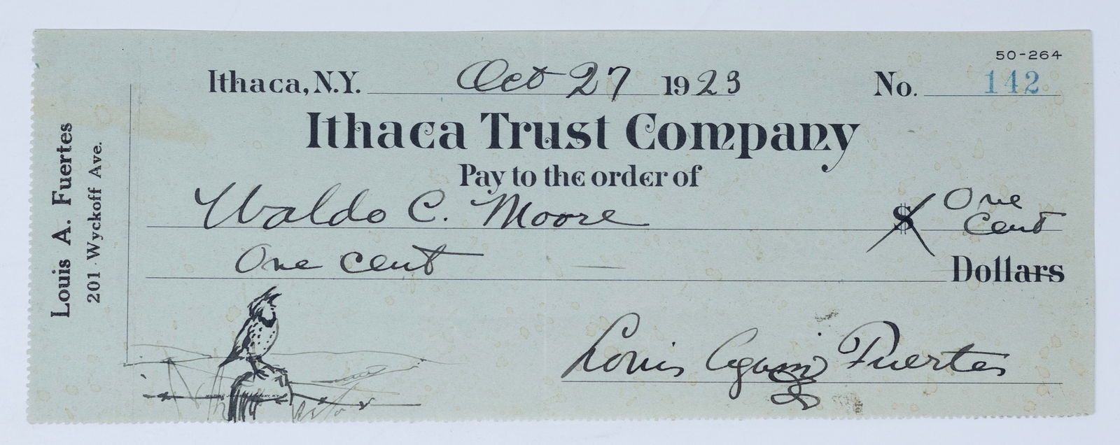 Louis Agassiz Fuertes Autograph & Sketch for Waldo C. Moore (1 of 2)