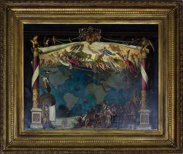 Emanuel Gottlieb Leutze Oil on Canvas showing a Map of the World: LEUTZE, Emanuel Gottlieb (1816-1868). Map of the World. Oil on Canvas. Signed in monogram and dated lower left: "EGL 1865/66" 32 1/2" x 40 1/2" canvas, 45" x 53" framed. Provenance: The collection of