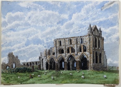 19th Century British Watercolor, Ruins of Whitby Abbey 1886