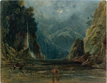 William Havell Watercolor, A waterfall in the East Indies