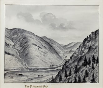 Pen and Ink Drawing of Indaho Springs, Colorado - Fairmount Gold & Silver Mining Co. c. 1874