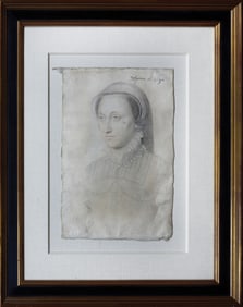 Clouet Chalk Drawing, Portrait of Madame de Lesigni - Drawn for Catherine de Medici