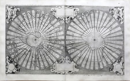Antonius Florianus Engraved Double hemisphere world map in globe gores