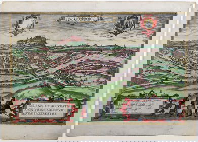 Braun & Hogenberg Engraving from Civitas Orbis Terrarum, [Salzburg, Austria] Saltzburgk