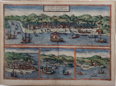 Braun & Hogenberg Engraving from Civitas Orbis Terrarum, [Calecut, India / Ormuz, Iran / Canonor,