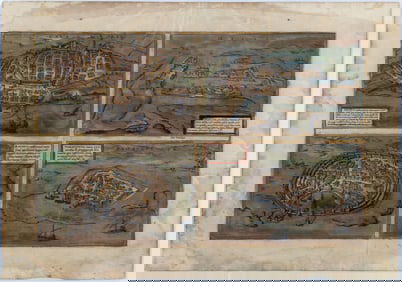 Braun & Hogenberg Engraving from Civitas Orbis Terrarum, [Cagliari, Italy / Valletta, Malta /