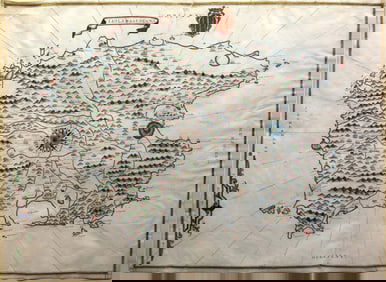 Jouanne Oliva Illuminated manuscript portolan chart on vellum of Sardinia "Isola. D. Sardegna"