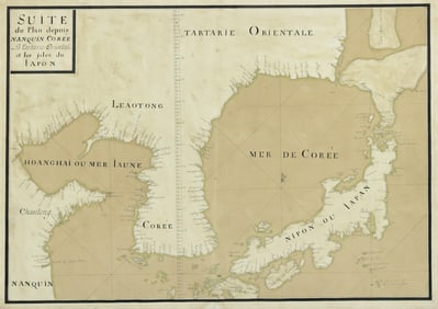 Official French Mid-18th Century Manuscript Map Showing the Sea between Japan & Korea, as Korea