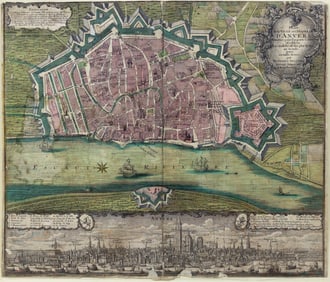 Matthew Seutter Engraved Plan of Antwerp, Plan de la Ville et Citadelle D'Anvers