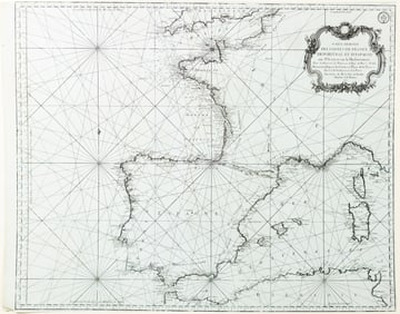 Jacques-Nicolas Bellin Engraved Map of Southeast Europe including the Iberian Penninsula
