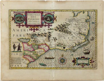 Gerard Mercator / Henricus Hondius Engraved Map, Virginiae Item et Floridae Americae