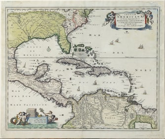 Nicholas Visscher Engraved Map, Insulae Americanae in Oceano Septentrionali