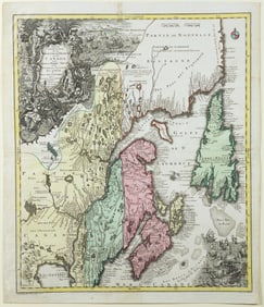 Matthaus Albert Lotter Engraved Map, Partie Orientale de la Nouvelle France on du Canada