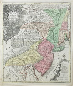 Tobias Conrad Lotter Engraved Map, Pensylvania Nova Jersey et Nova York