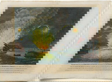 Engraving of the Blowing Up of the Fire Ship Intrepid commanded by Capt. Somers in the Harbour of