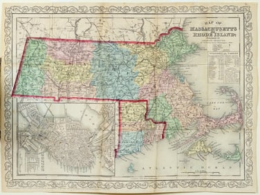 E. P . Dutton Lithographed Map of Massachusetts and Rhode Island