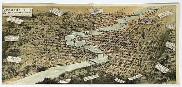City-View Panorama Chromolithograph, Spokane, Washington