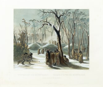 Karl Bodmer Aquatint, Winter Village of the Minatarres, Tab 26