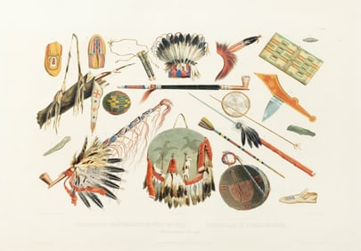 Karl Bodmer Aquatint, Indian Utensils and Arms, Tab 48