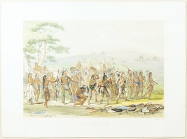 George Catlin Lithograph, Archery of the Mandans