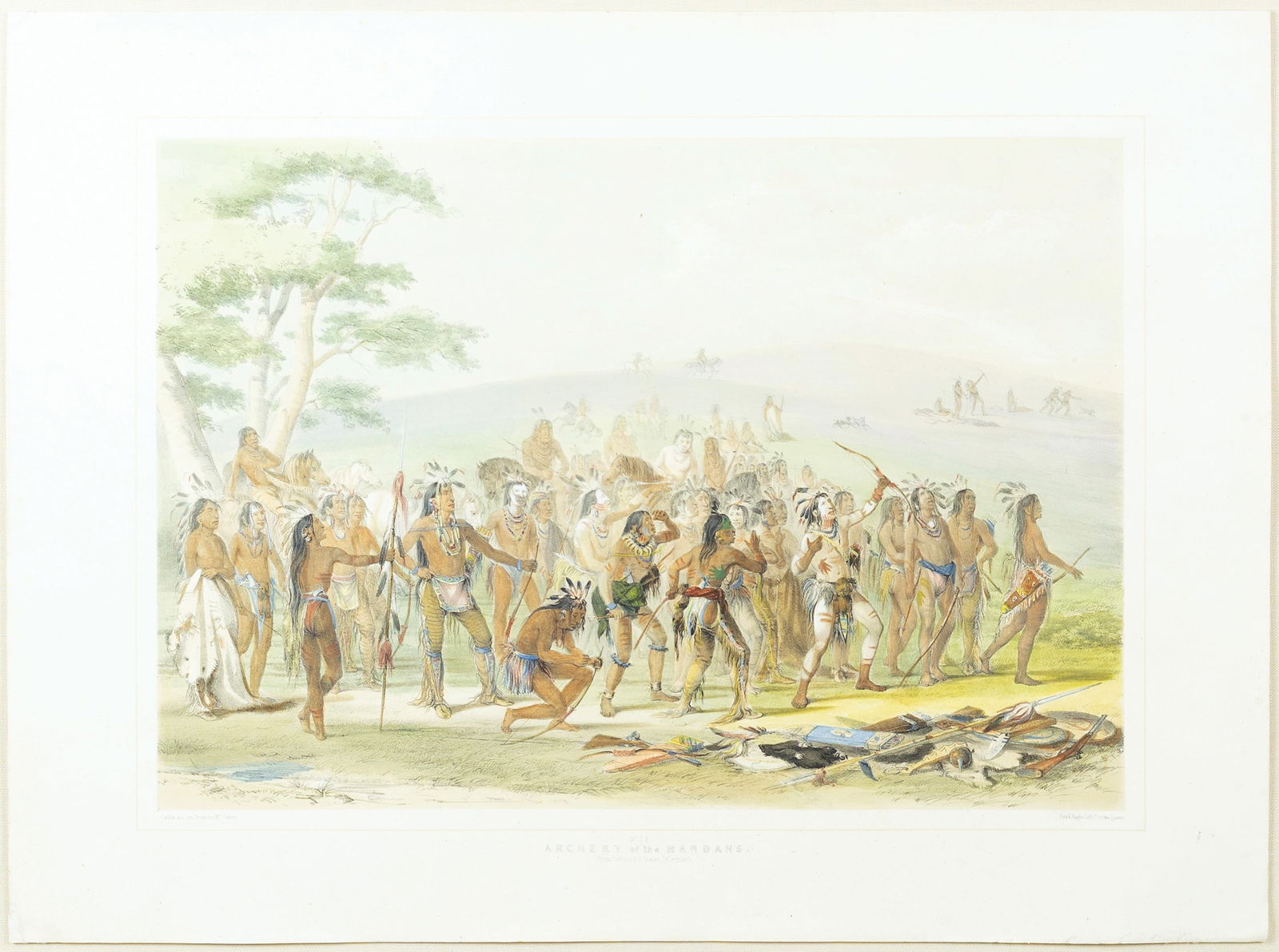 George Catlin Lithograph, Archery of the Mandans (1 of 2)