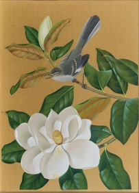 Athos Menaboni Original Oil, Mockingbird on a Magnolia