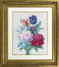 Comtesse D'Audigny D'Foy Original Watercolor, A Bouquet of Peonies and Tulips