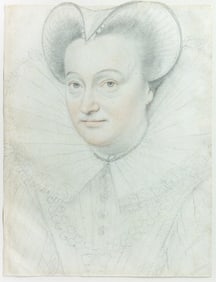 Francois Quesnel Original Drawing, Portrait of a Woman with a High Ruff Cap