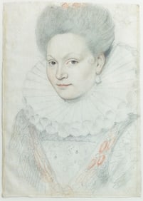 Francois Quesnel Original Drawing, Portrait of a Young Woman with a Ruff, a Curl on her Cheek and a