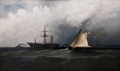 Xanthus Russel Smith Oil on Canvas, Shipping off the coast